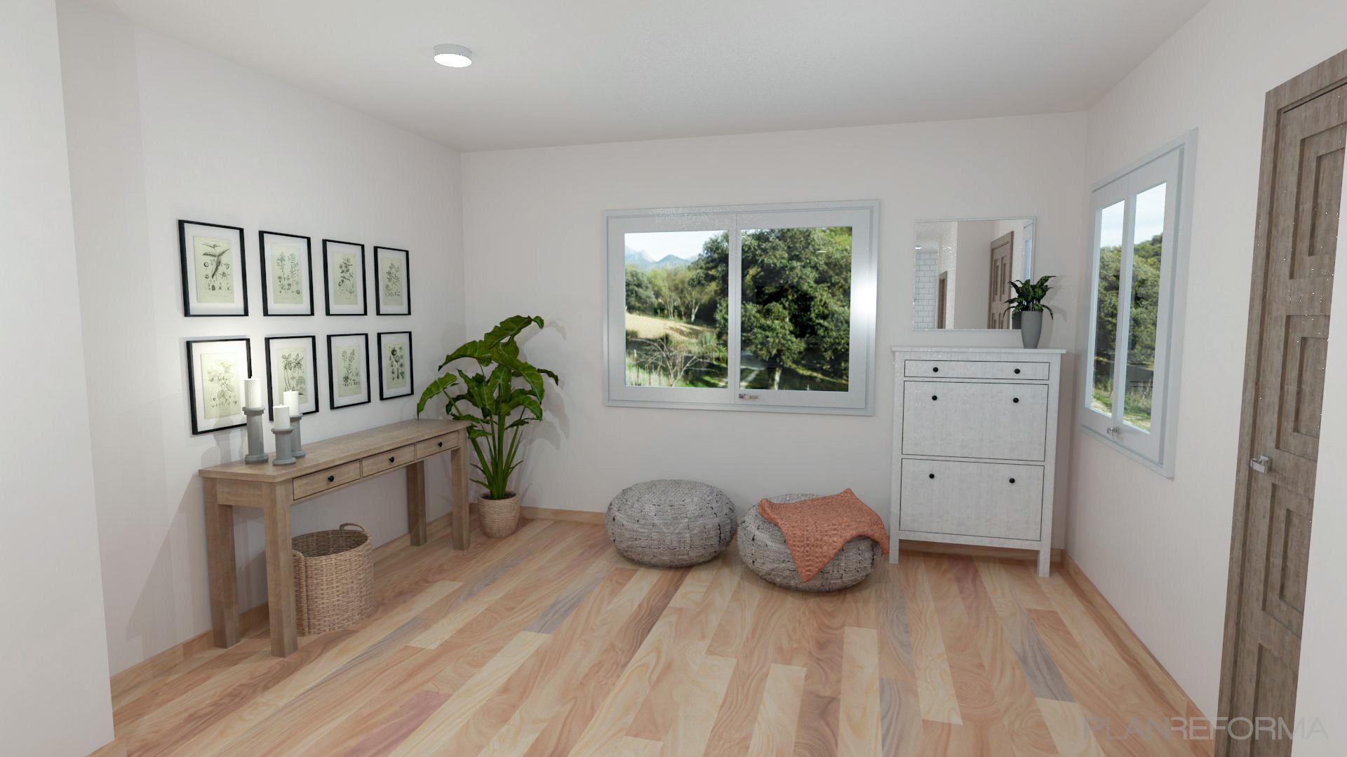 Recibidor Estilo moderno Color marron, verde, blanco  diseñado por Samuel Ferreiro | Gremio | Copyright Creado por Isabella Hincapie Zuleta (imagen 3D)