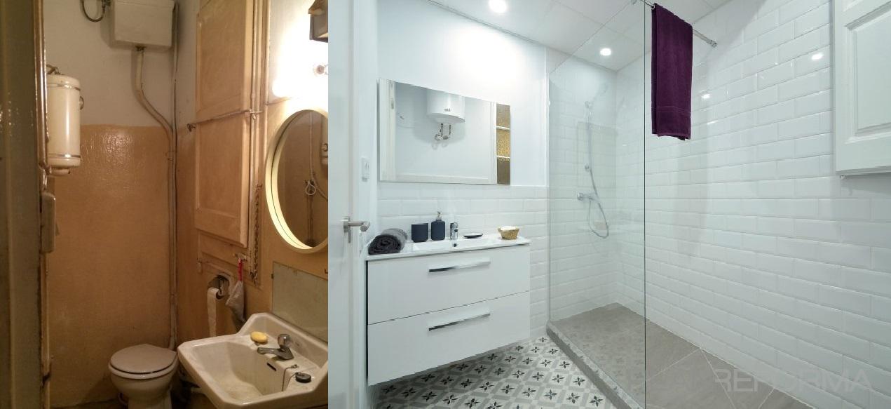 Baño Estilo mediterraneo Color violeta, blanco