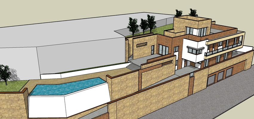 Piscina, Exterior, Jardin style contemporaneo color marron, blanco, gris  diseñado por Luis | Arquitecto 