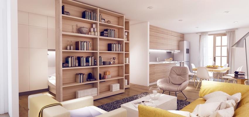 Dormitorio, Cocina, Salon style moderno color amarillo, beige, marron, blanco  diseñado por Goko | Arquitecto | Copyright goko- Bettina Koroluk-Claudio Gonzalez