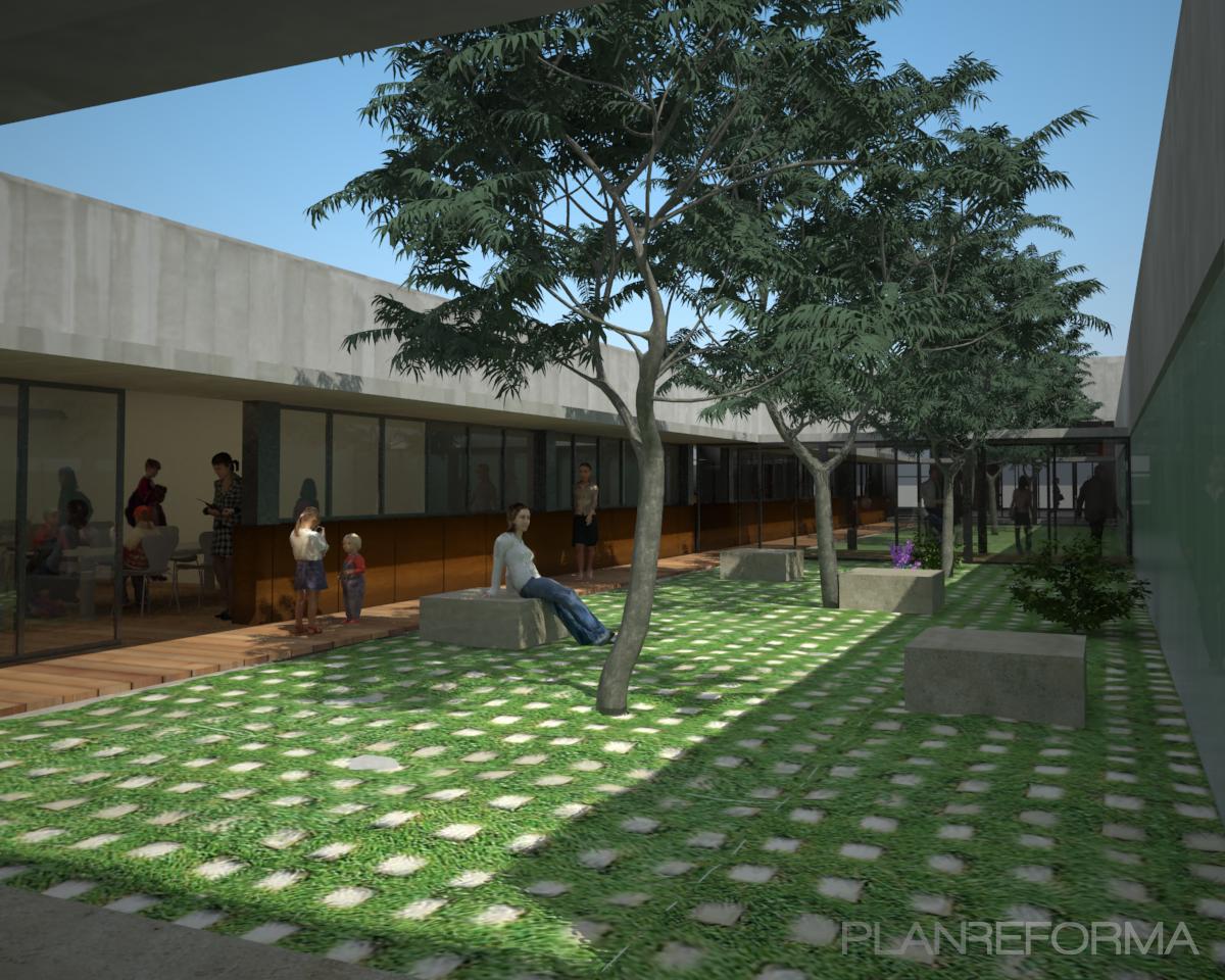 Patio style moderno color marron, verde, gris  diseñado por Goko | Arquitecto | Copyright Goko. Claudio González y Bettina Koroluk