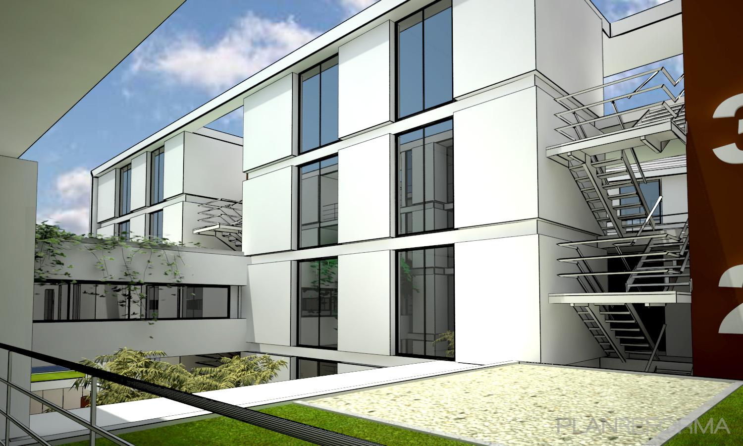 Patio, Exterior, Jardin style contemporaneo color blanco, negro  diseñado por Goko | Arquitecto | Copyright Bettina Koroluk - Claudio Gonzalez