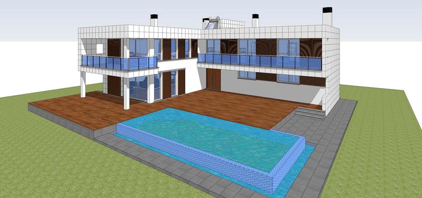 Piscina, Porche, Exterior style moderno color blanco  diseñado por MIGUEL ANGEL MANCILLA MILLON | Arquitecto 