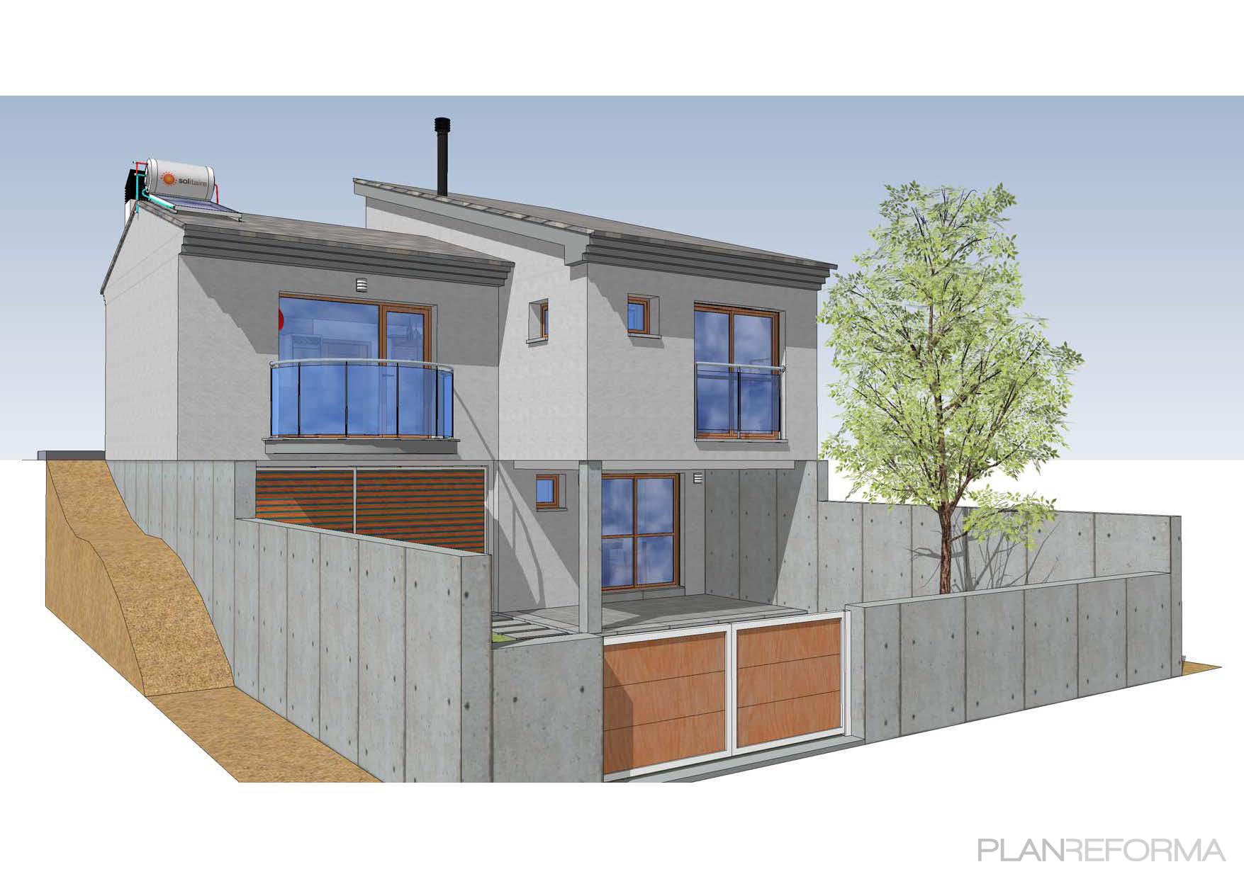 Balcon, Patio, Exterior style contemporaneo color marron, gris, gris  diseñado por MIGUEL ANGEL MANCILLA MILLON | Arquitecto | Copyright propietario