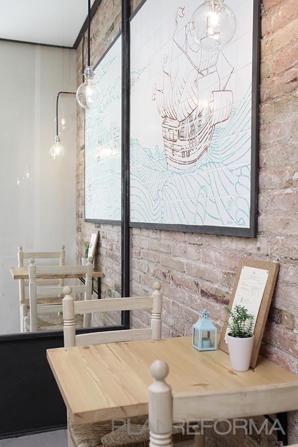 Restaurante, Cafeteria style contemporaneo color azul cielo, beige, bronce  diseñado por Andrea Soto Garcia | Interiorista 