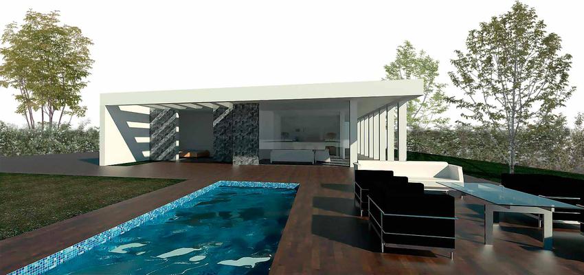 Piscina, Porche, Jardin Estilo contemporaneo Color verde, azul, blanco  diseñado por Creative Bcn | Arquitecto 
