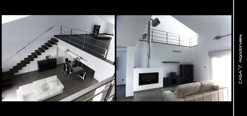 Salon, Escalera style contemporaneo color blanco, gris, negro  diseñado por Carquero Arquitectura | Arquitecto 