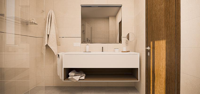 Baño Estilo moderno Color beige, marron, marron  diseñado por joan mas | Arquitecto Técnico | Copyright 3DMALLORCA