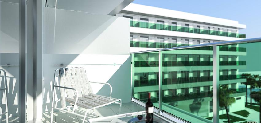Balcon, Exterior Estilo mediterraneo Color verde, turquesa, azul cielo  diseñado por joan mas | Arquitecto Técnico | Copyright 3DMALLORCA