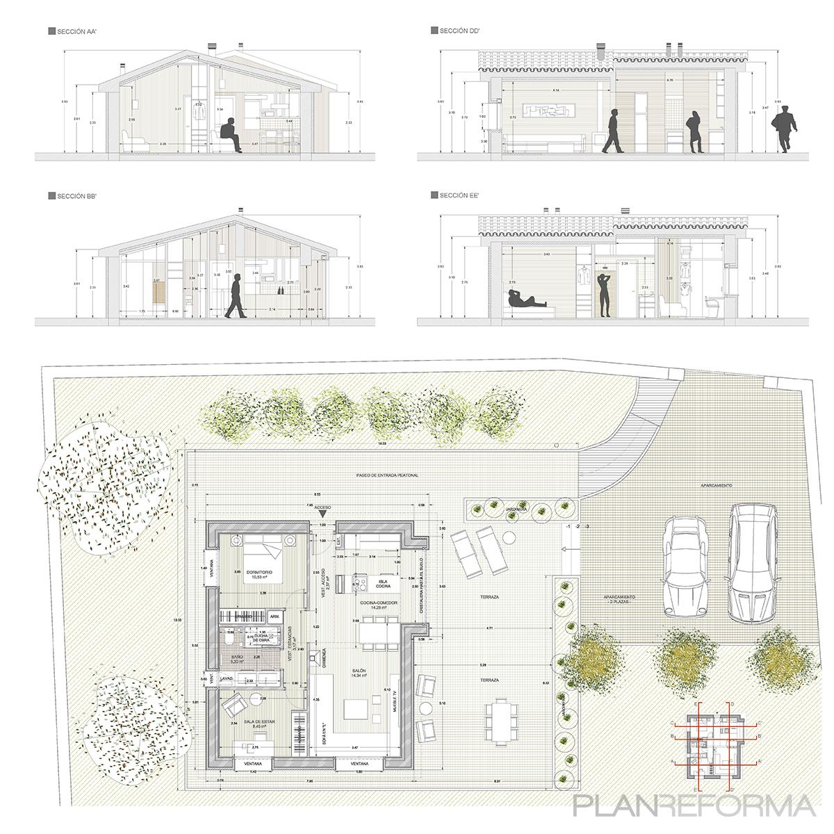 Dormitorio, Salon, Jardin Estilo tradicional Color rojo  diseñado por Fundamenta Arquitectura | Arquitecto | Copyright (c) Fundamenta Arquitectura | J.M.G. 97, S.L.