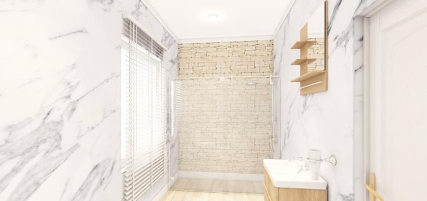 Baño Estilo moderno Color amarillo, rosa, marron  diseñado por Reforma tu casa | Gremio | Copyright Baño zumaraga