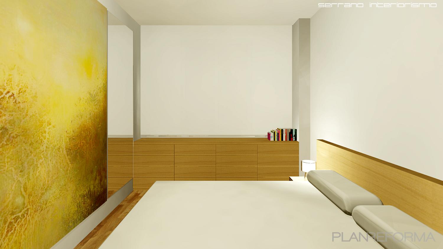 Dormitorio Estilo moderno Color blanco, dorado, bronce  diseñado por Sergio Díaz Serrano • Serrano Arquitectura Técnica • Serrano Interiorismo | Arquitecto Técnico | Copyright Imagen propiedad de Serrano Interiorismo