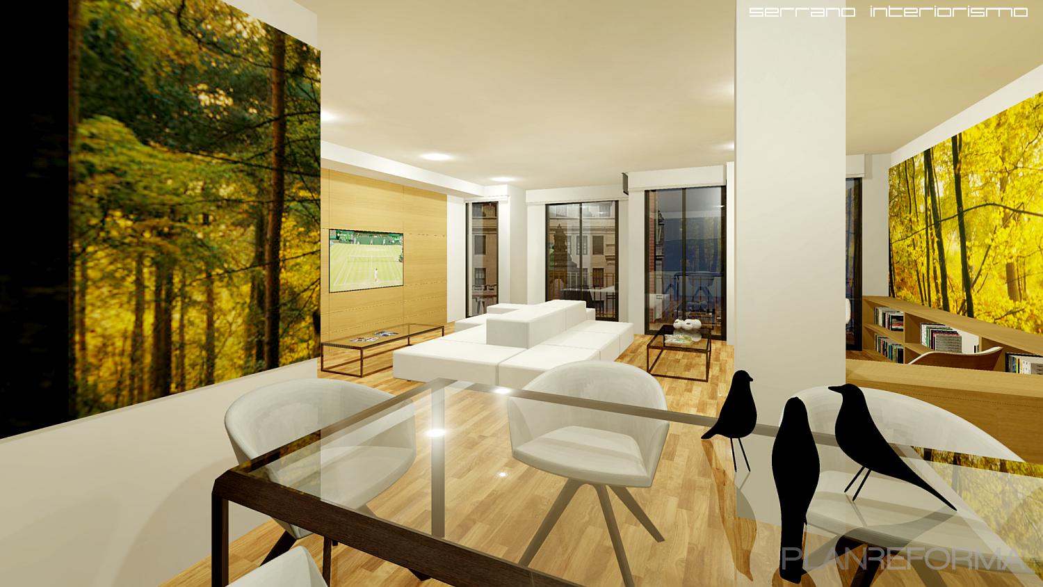 Comedor, Salon Estilo moderno Color blanco, dorado, bronce  diseñado por Sergio Díaz Serrano • Serrano Arquitectura Técnica • Serrano Interiorismo | Arquitecto Técnico | Copyright Imagen propiedad de Serrano Interiorismo