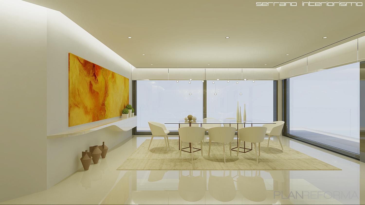 Comedor Estilo moderno Color beige, blanco, dorado  diseñado por Sergio Díaz Serrano • Serrano Arquitectura Técnica • Serrano Interiorismo | Arquitecto Técnico 