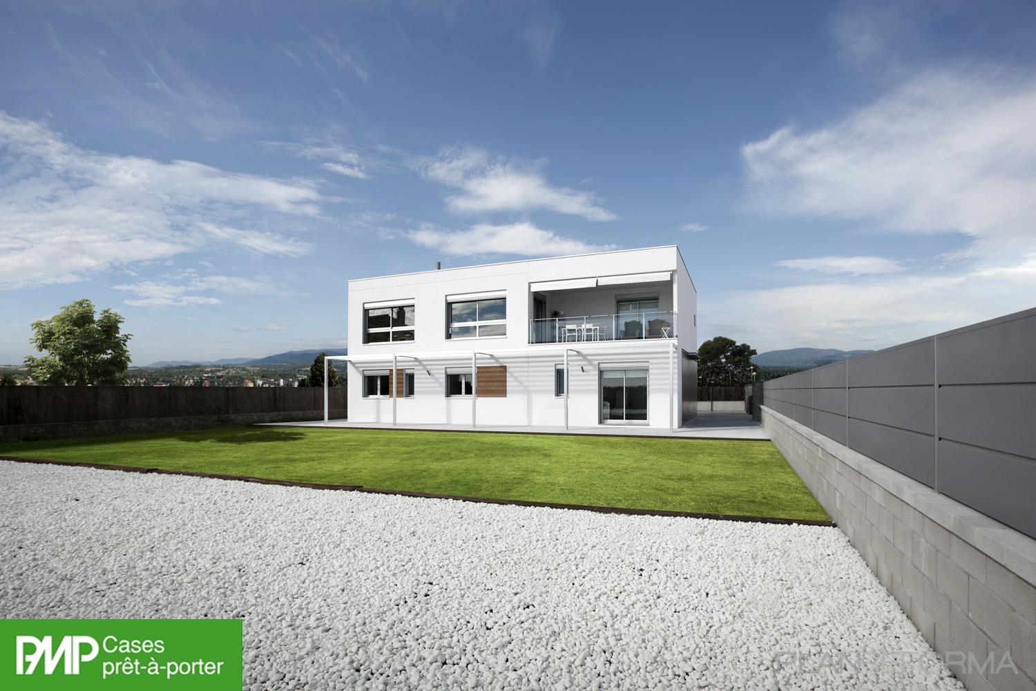 Patio, Exterior style moderno color verde, blanco, gris  diseñado por joanPMP | Arquitecto 