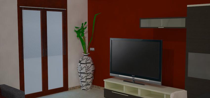 Sala de la TV, Salon style moderno color rojo, marron, blanco  diseñado por José Francisco Molina Pardo | Arquitecto 
