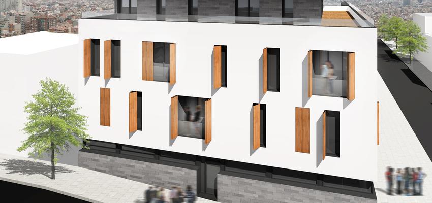 Balcon, Exterior style moderno color marron, blanco, gris, gris  diseñado por 08023 Architects | Arquitecto 