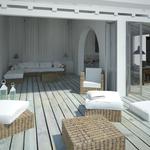 Porche, Exterior Estilo mediterraneo Color marron, blanco, gris