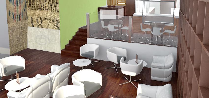 Cafeteria Estilo contemporaneo Color marron, marron, plateado  diseñado por AIMA Estudio - Ana L. Padilla | Arquitecto | Copyright AIMA ARQUITECTURA E INGENIERIA S.L.
