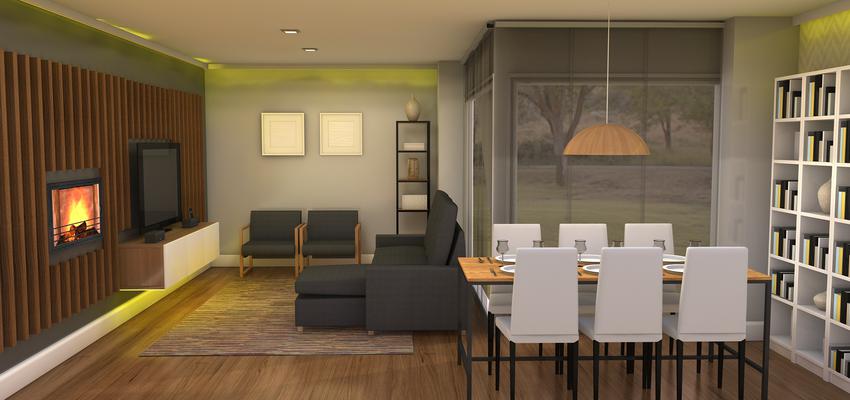 Comedor, Sala de la TV, Salon Estilo moderno Color marron, blanco, gris  diseñado por Laura Muñoz Sánchez | Interiorista 