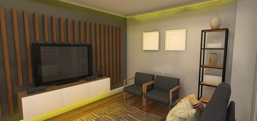 Comedor, Sala de la TV, Salon Estilo moderno Color ocre, marron, gris  diseñado por Laura Muñoz Sánchez | Interiorista 