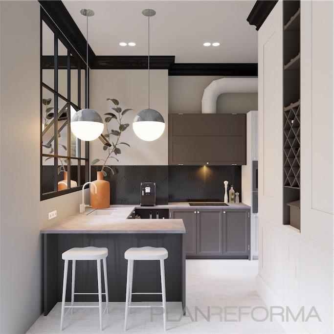 Cocina Estilo contemporaneo Color blanco, gris, gris
