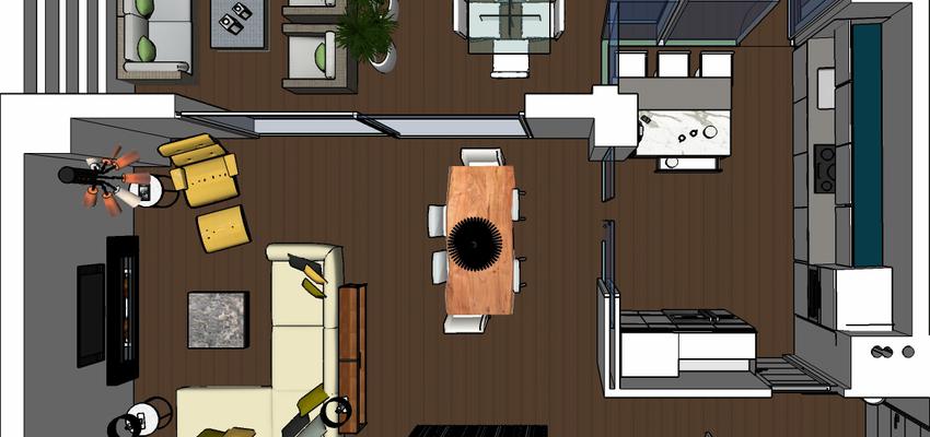 Comedor, Sala de la TV, Salon Estilo contemporaneo Color amarillo, marron, gris  diseñado por The Numen Studio | Interiorista | Copyright The Numen Studio