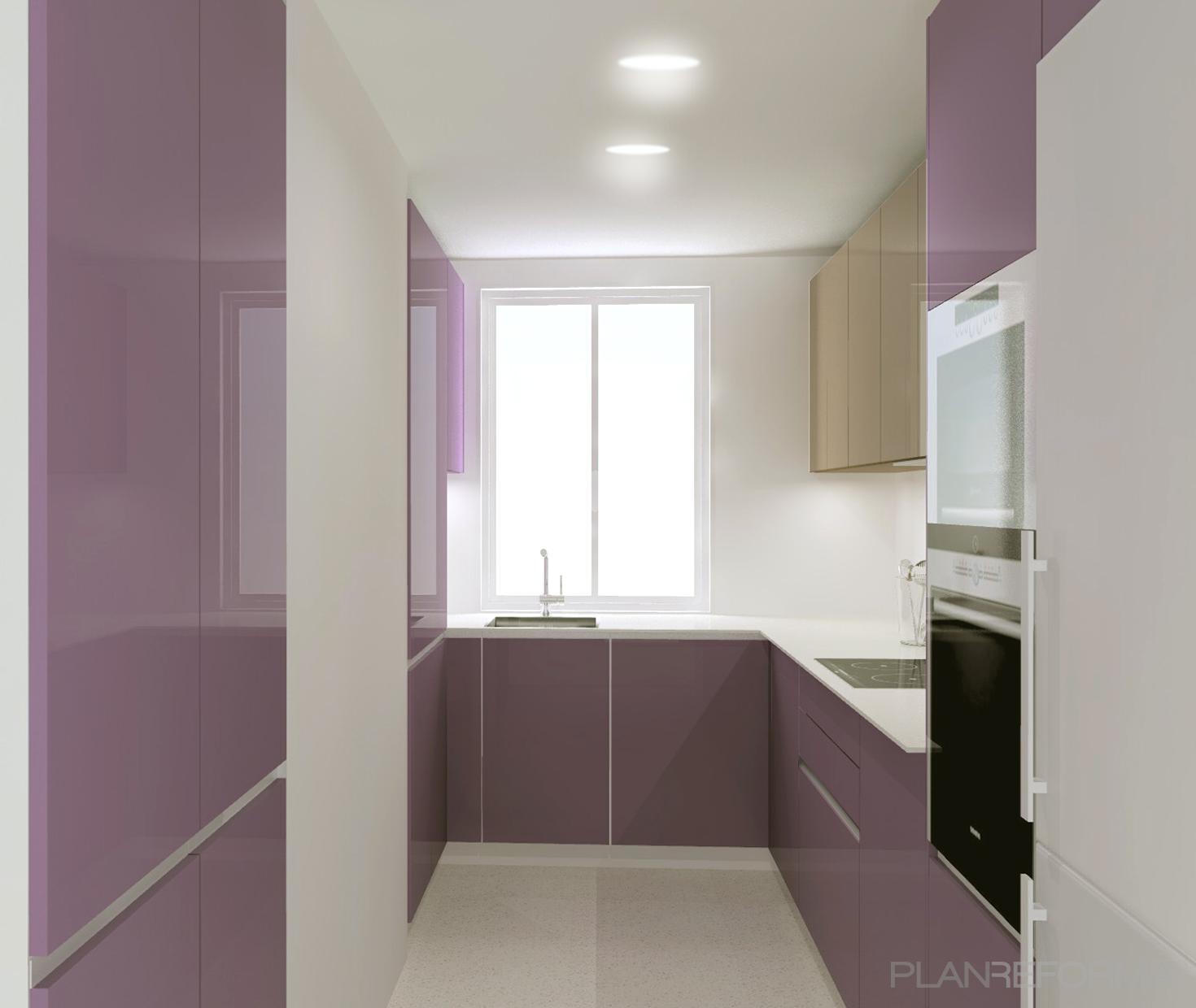 Cocina Estilo contemporaneo Color violeta, beige, blanco  diseñado por RAQUEL CHAMORRO | Interiorista | Copyright RCH