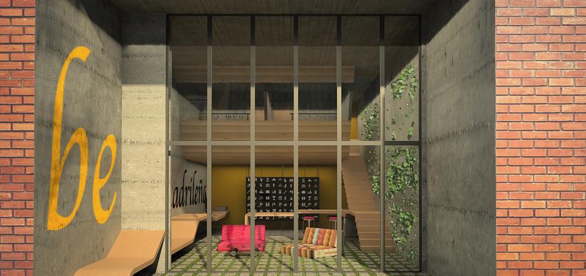 Salon, Exterior, Loft style moderno color verde, rosa, dorado  diseñado por Eva Isusquiza Khanouf | Arquitecto 
