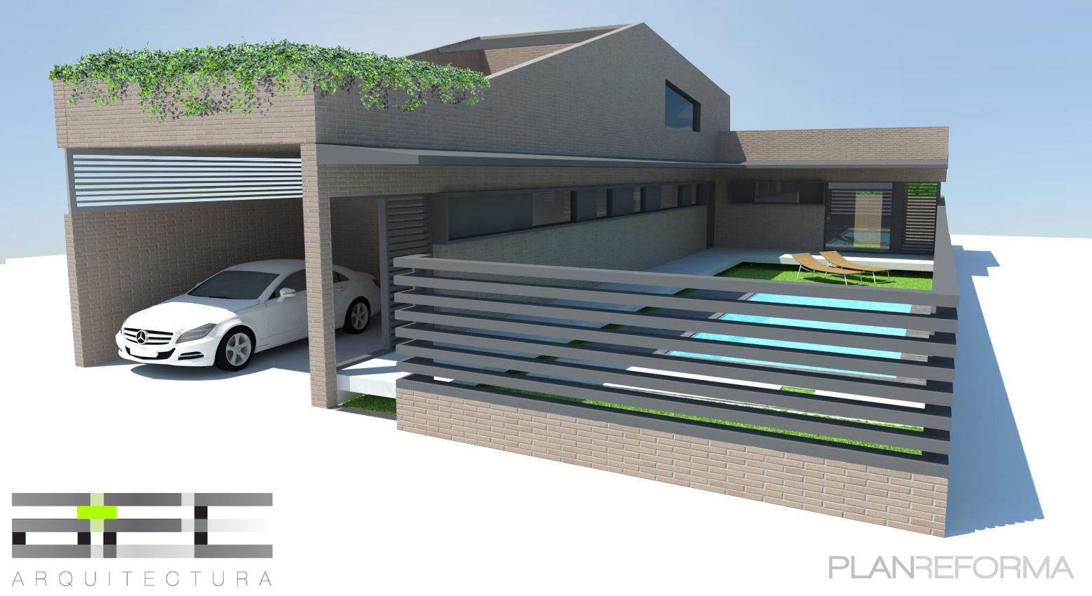 Exterior style contemporaneo color verde, azul cielo, beige, blanco, gris  diseñado por A+FC_arquitectura | Arquitecto 
