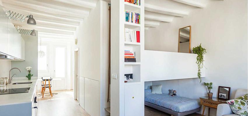 Dormitorio, Comedor, Cocina style contemporaneo color azul cielo, blanco, gris  diseñado por ACABADOMATE | Arquitecto | Copyright Marcela Grassi fotográfa