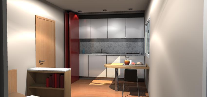 Cocina style moderno color rojo, marron, gris  diseñado por Melchor Ocaña | Interiorista 