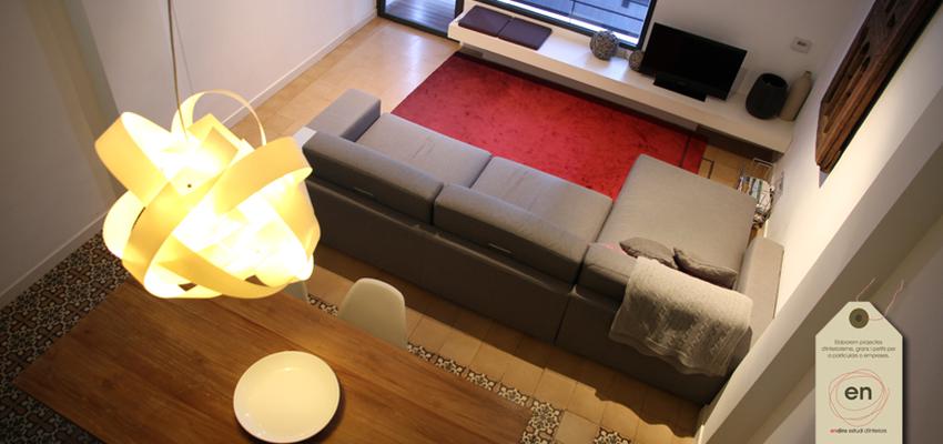 Comedor, Salon style moderno color rojo, marron, gris  diseñado por Melchor Ocaña | Interiorista 