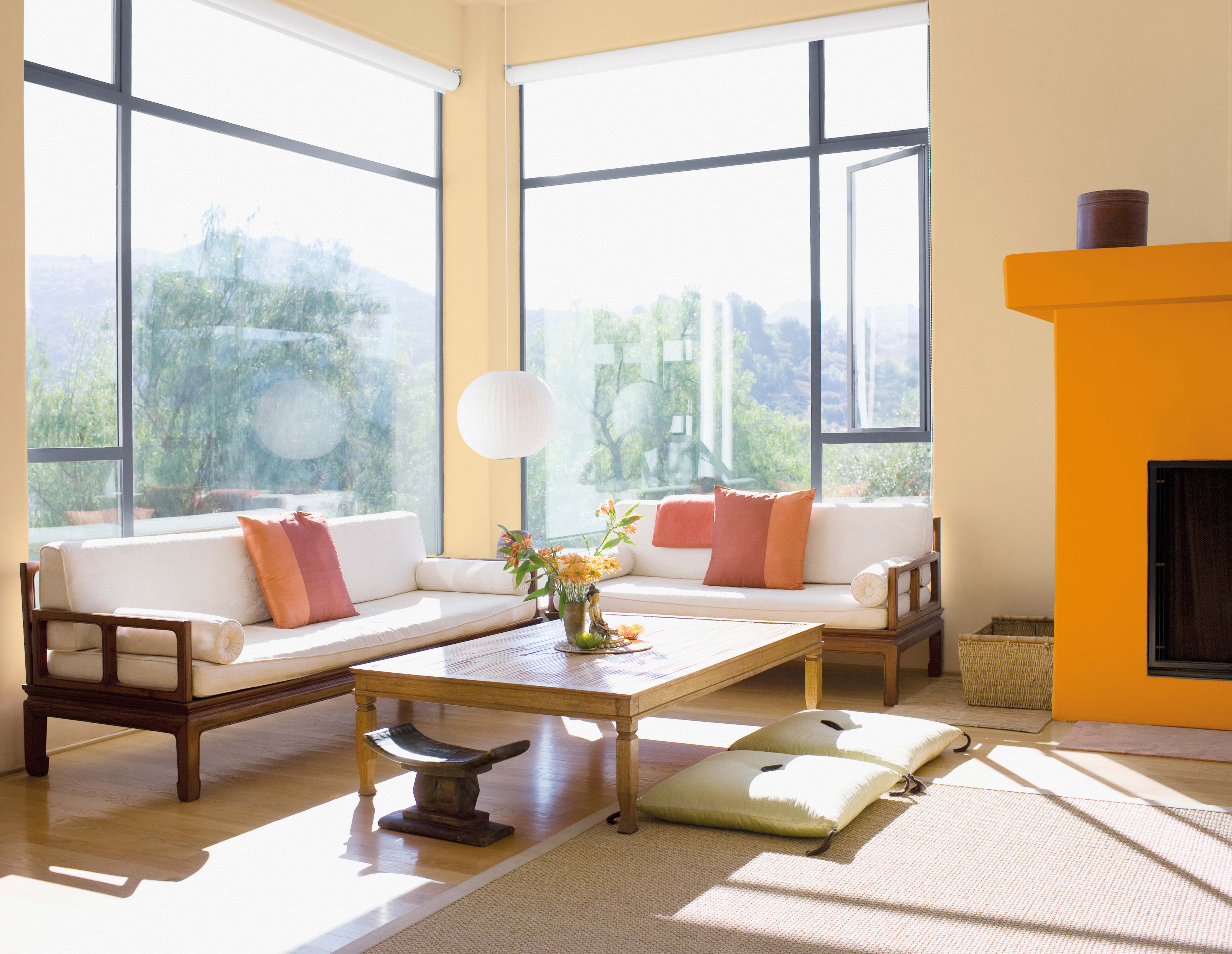 Sala de la TV style contemporaneo color ocre, marron, blanco, negro  diseñado por Valentine | Marca colaboradora | Copyright Royalty Free