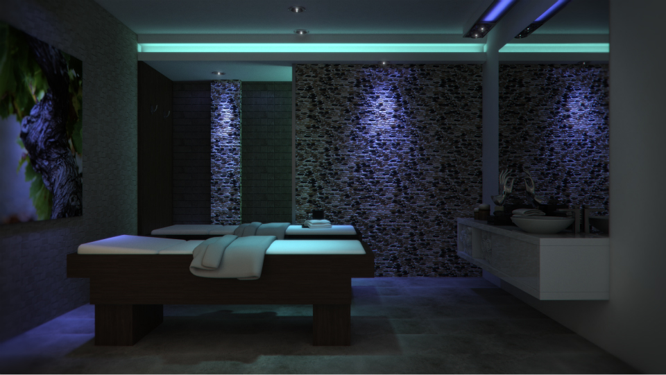 SPA style oriental color blanco, gris, gris, negro  diseñado por aparici | Marca colaboradora | Copyright Aparici