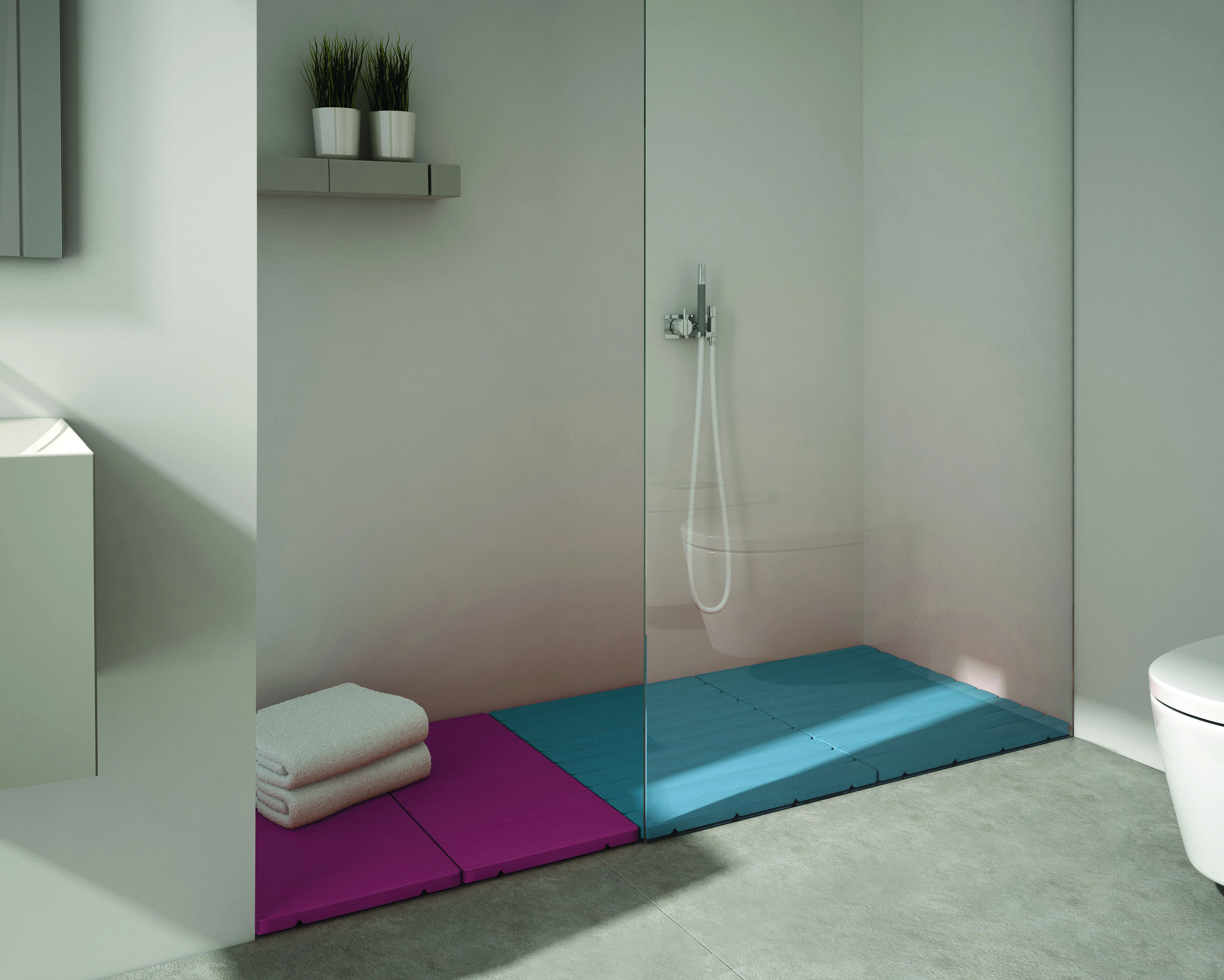 Baño style contemporaneo color azul cielo, rosa  diseñado por Boing | Marca colaboradora 