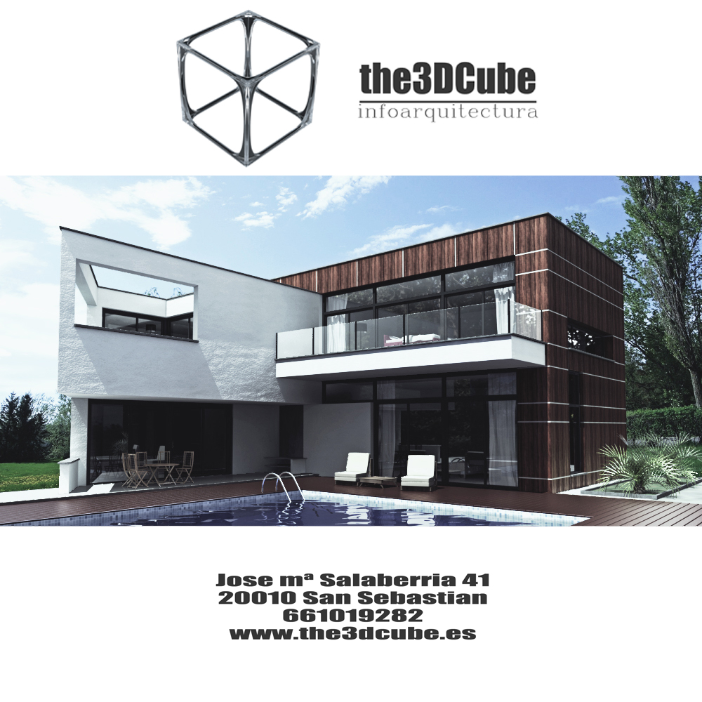 Piscina, Porche, Exterior style moderno color azul cielo, marron, blanco  diseñado por The 3d cube | Marca colaboradora | Copyright realizada por the 3d cube