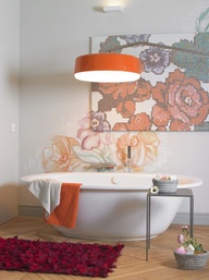 Baño style vintage color rojo, ocre, marron, blanco, gris  diseñado por Font Barcelona | Marca colaboradora | Copyright Font Barcelona