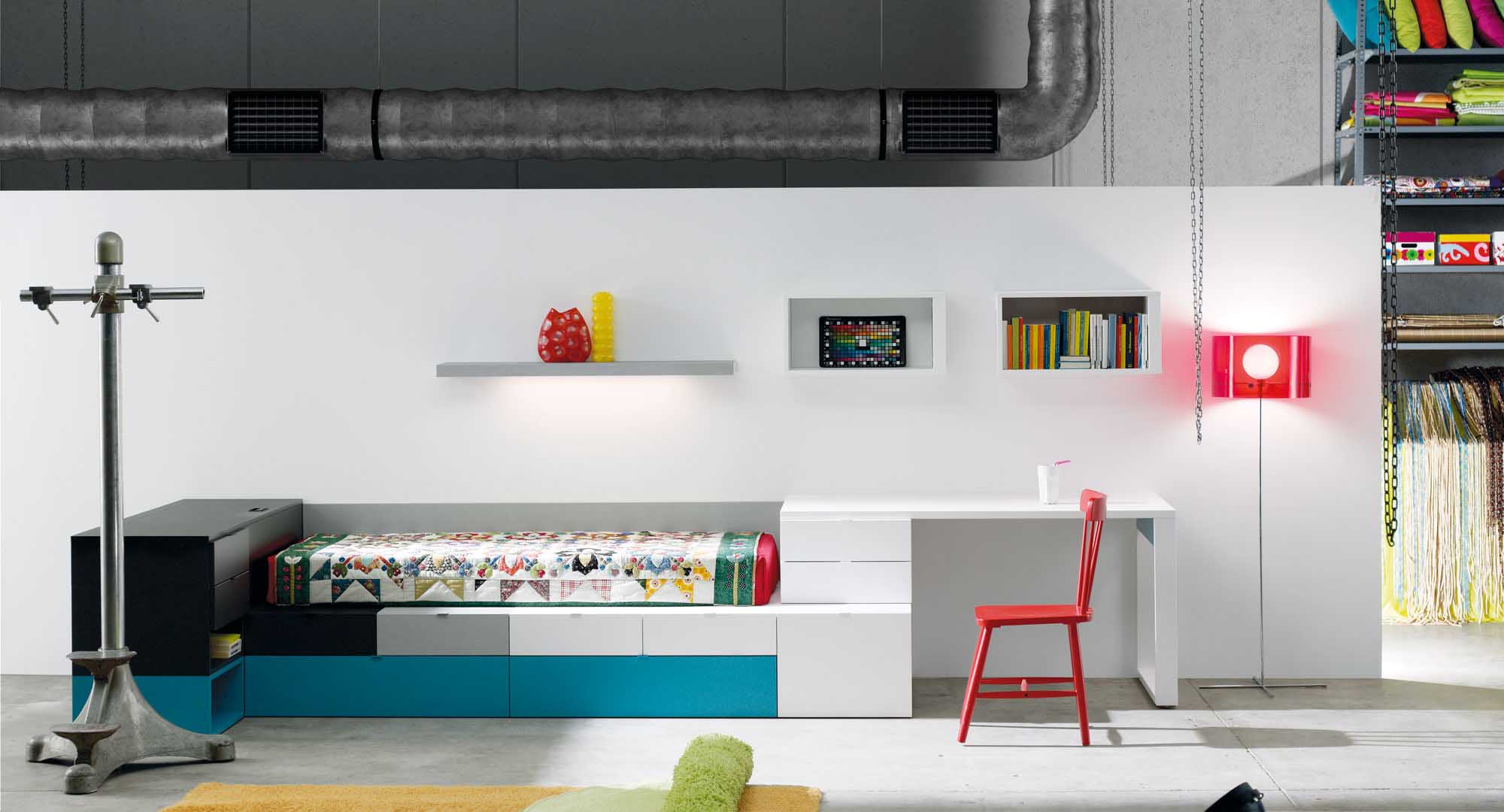 Dormitorio, Niños style vanguardista color azul, blanco, negro  diseñado por MUEBLES LAGRAMA | Marca colaboradora | Copyright Lagrama