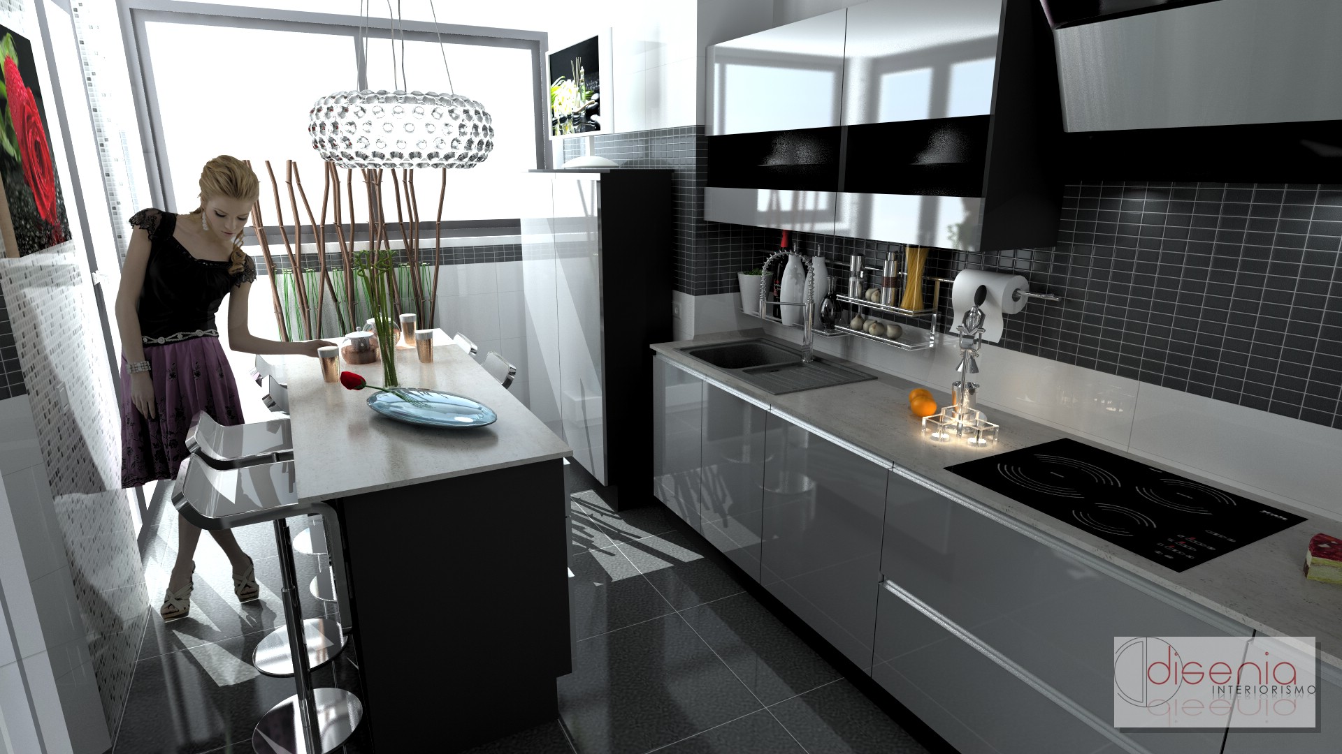 Cocina style contemporaneo color blanco, gris, gris, negro  diseñado por David Abad | Marca colaboradora 