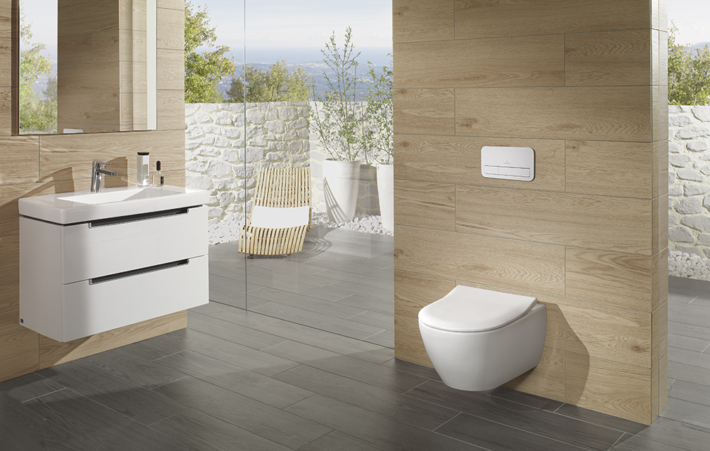 Baño style moderno color amarillo, beige, blanco  diseñado por Villeroy & Boch | Marca colaboradora 
