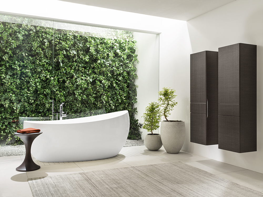 Baño style vanguardista color verde, beige, blanco  diseñado por Villeroy & Boch | Marca colaboradora 